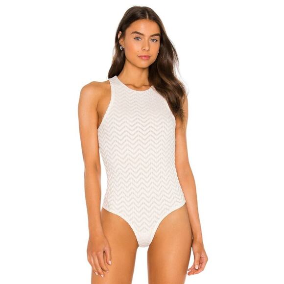 NWT AllSaints Rae Lace Bodysuit Herringbone Mesh Back Zip Thong Size 10 - Picture 1 of 9